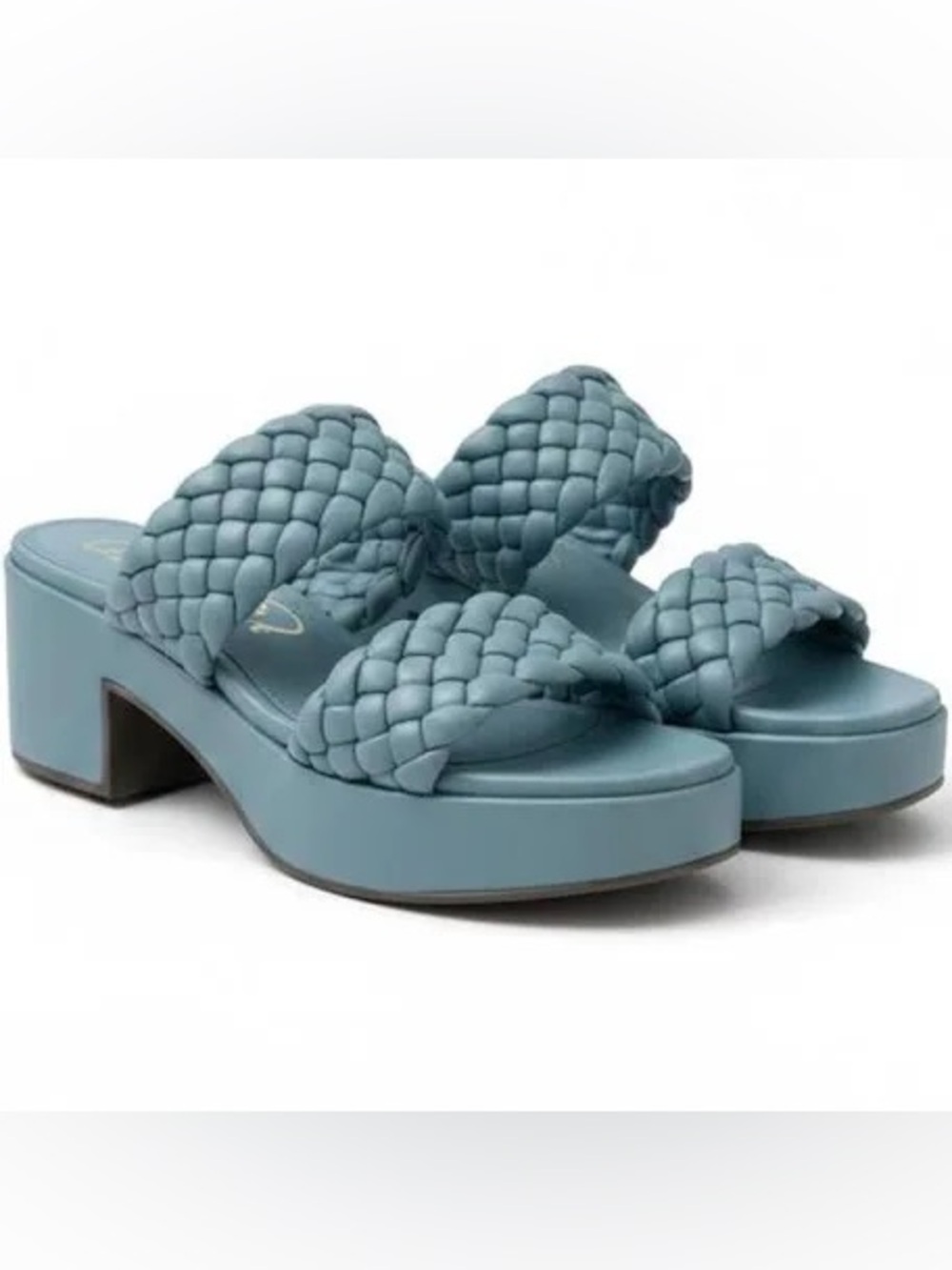 Seychelles blue braided leather heeled slip on sandals new in box 10 m